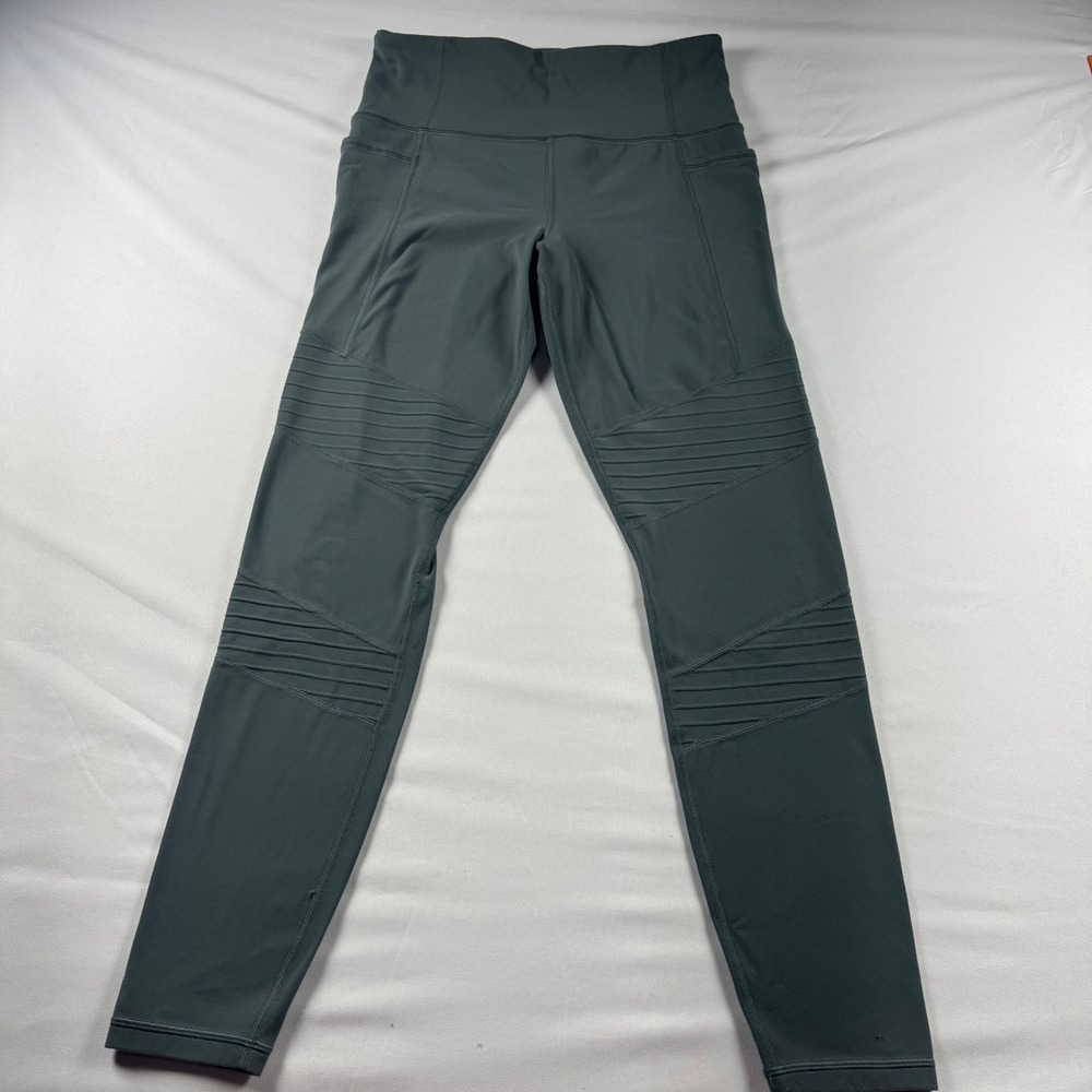 Athleta Inclination Moto Tight Leggings Sage Green High Rise Pockets Size M‎